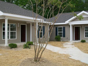 More apartments, tree in the front yard.