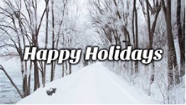 Happy Holidays, a snowy landscape.