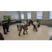 Students touching the ground while working on their dance moves.